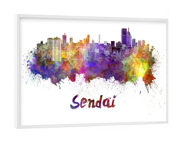 Poster mit weißem Rahmen "SENDAI skyline colorful" artboxONE - Städte,Abstrakt,Architektur