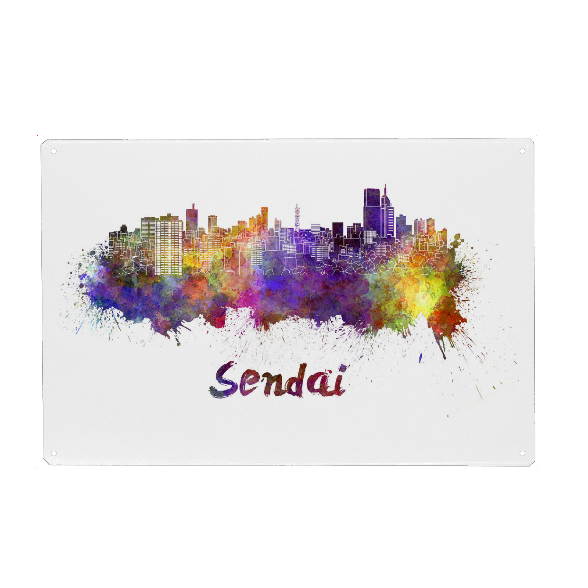 Metall Poster "SENDAI skyline colorful" artboxONE - Städte,Abstrakt,Architektur