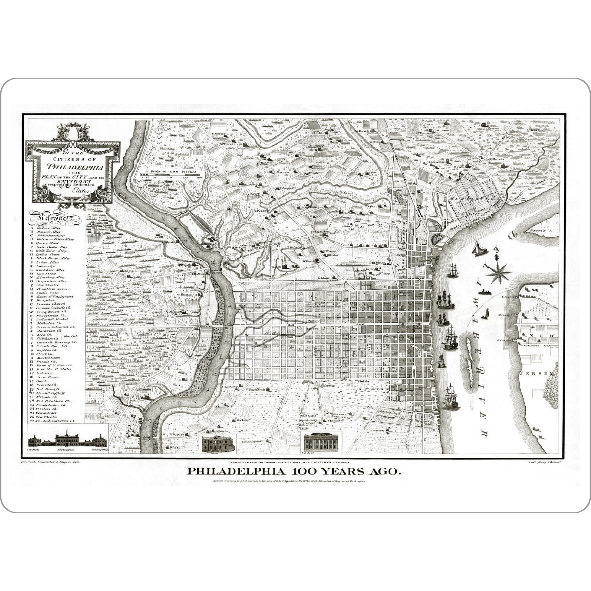 Tischset "Philadelphia Pictorial Map-z" artboxONE - Architektur,Kartografie