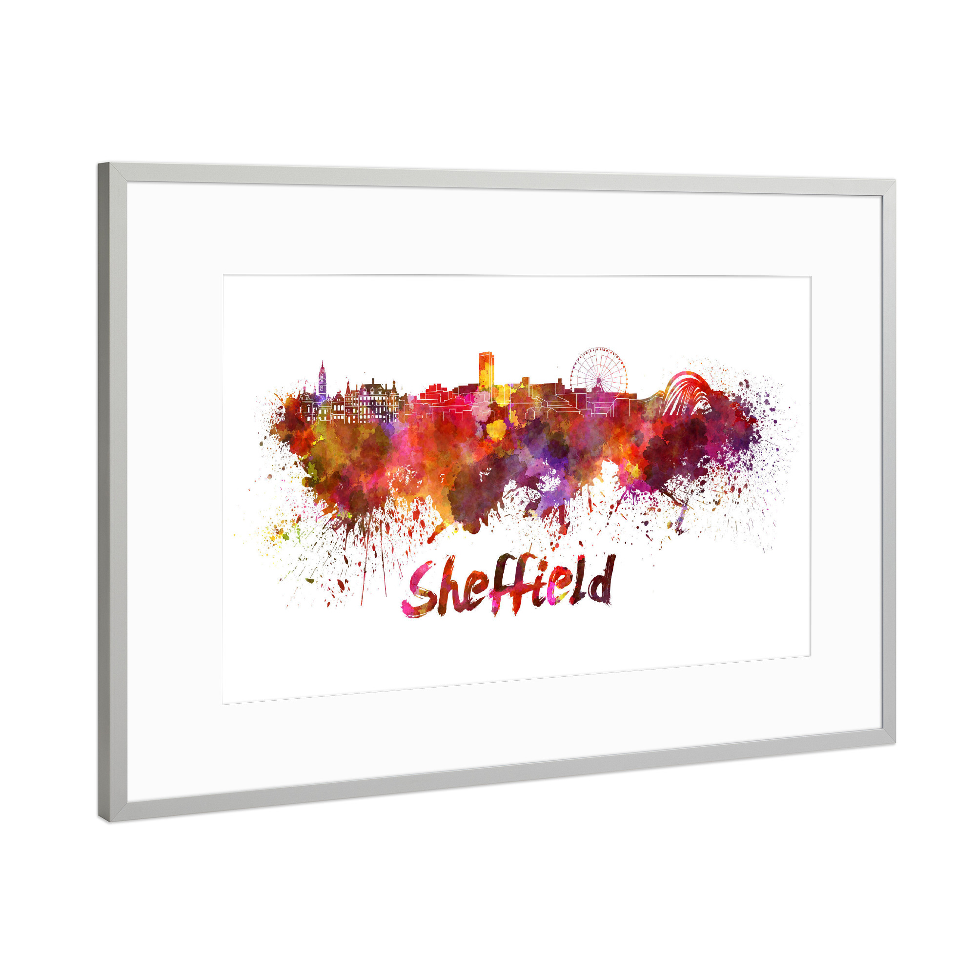 Poster mit Rahmen Silber "SHEFFIELD skyline in watercolor-x" artboxONE - Städte,Abstrakt,Architektur