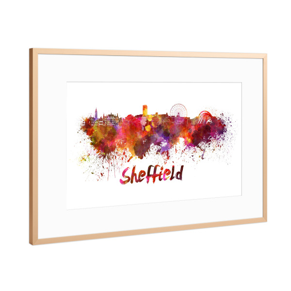 Poster mit Rahmen Kupfer "SHEFFIELD skyline in watercolor-x" artboxONE - Städte,Abstrakt,Architektur