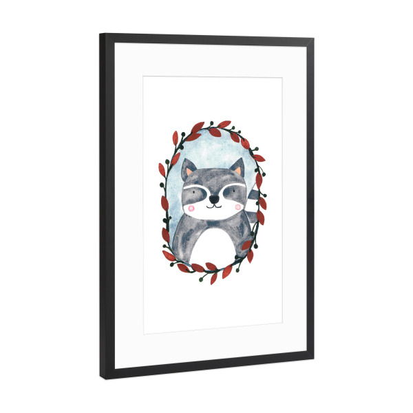 Poster mit Rahmen Schwarz (Metallic) "Waschbär Porträt" artboxONE - Natur,Für Kinder,Tiere