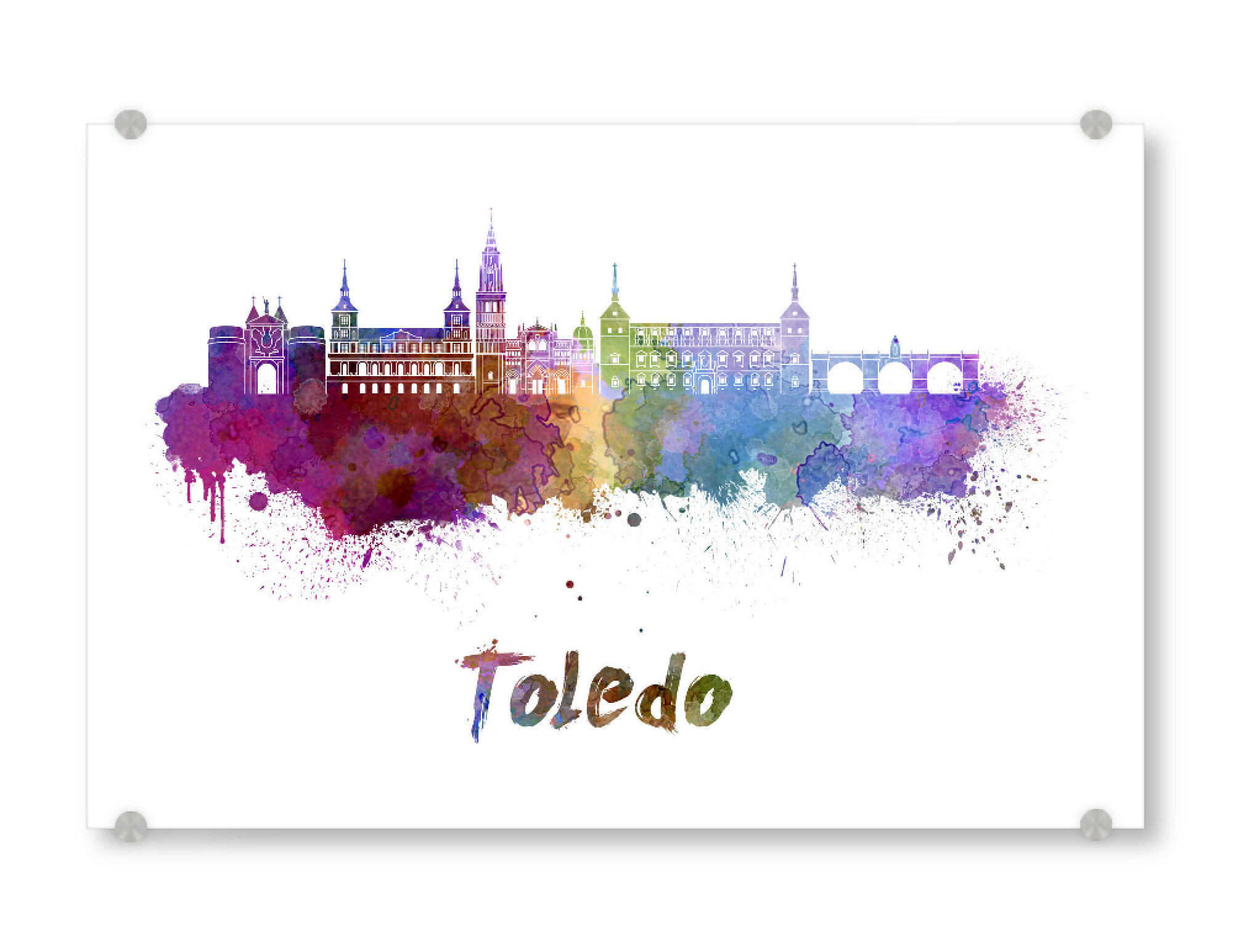 Acrylglasbild "TOLEDO v2 skyline in watercolor-m" artboxONE - Städte,Abstrakt,Architektur