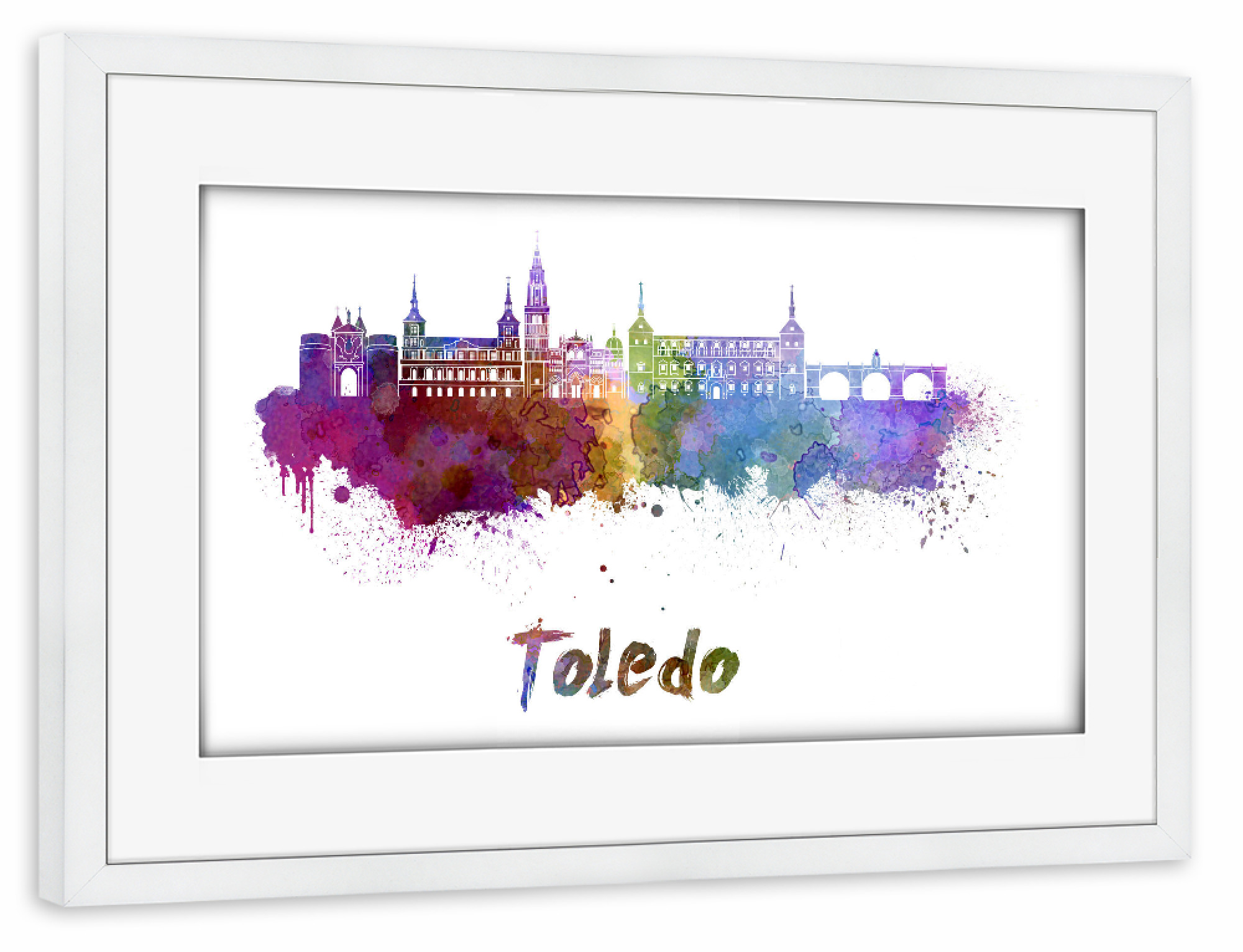 Poster mit Rahmen weiß "TOLEDO v2 skyline in watercolor-m" artboxONE - Städte,Abstrakt,Architektur