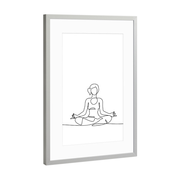 Poster mit Rahmen Silber "Lotus Sitz - lineart" artboxONE - Abstrakt,Menschen,Schwarzweiß