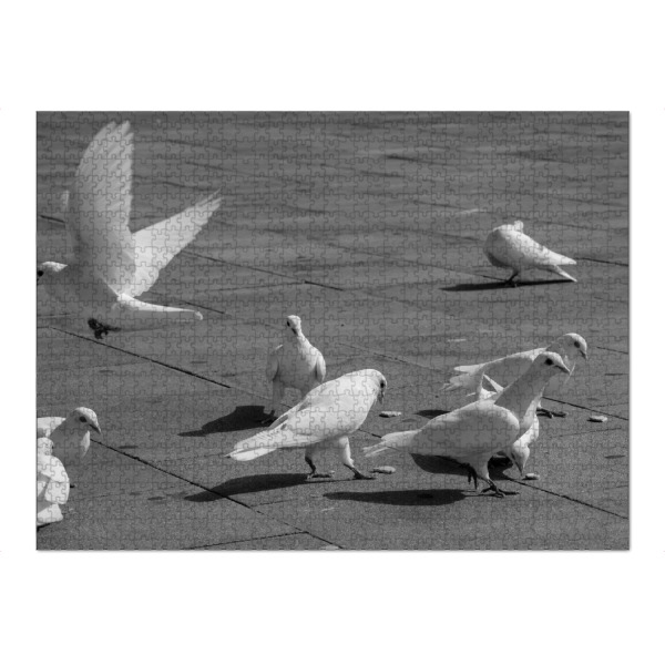 Puzzle Ravensburger "Taubentanz" artboxONE - Reise,Tiere,Schwarzweiß - Taube,Weiß,Schwarz,Schwarzweiß,Blackandwhite,Fliegen,Vögel,Birds - Bild taube