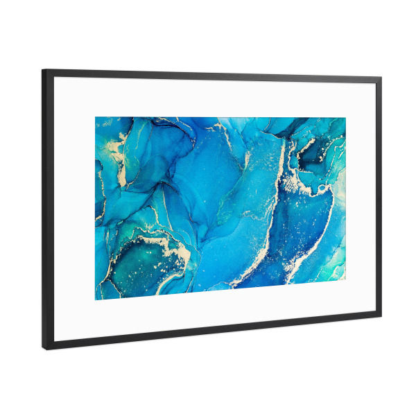 Poster mit Rahmen Schwarz (Metallic) "Alcohol ink painting with gold" artboxONE - Abstrakt