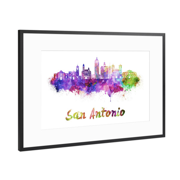Poster mit Rahmen Schwarz (Metallic) "SAN ANTONIO skyline-x" artboxONE - Städte,Abstrakt,Architektur