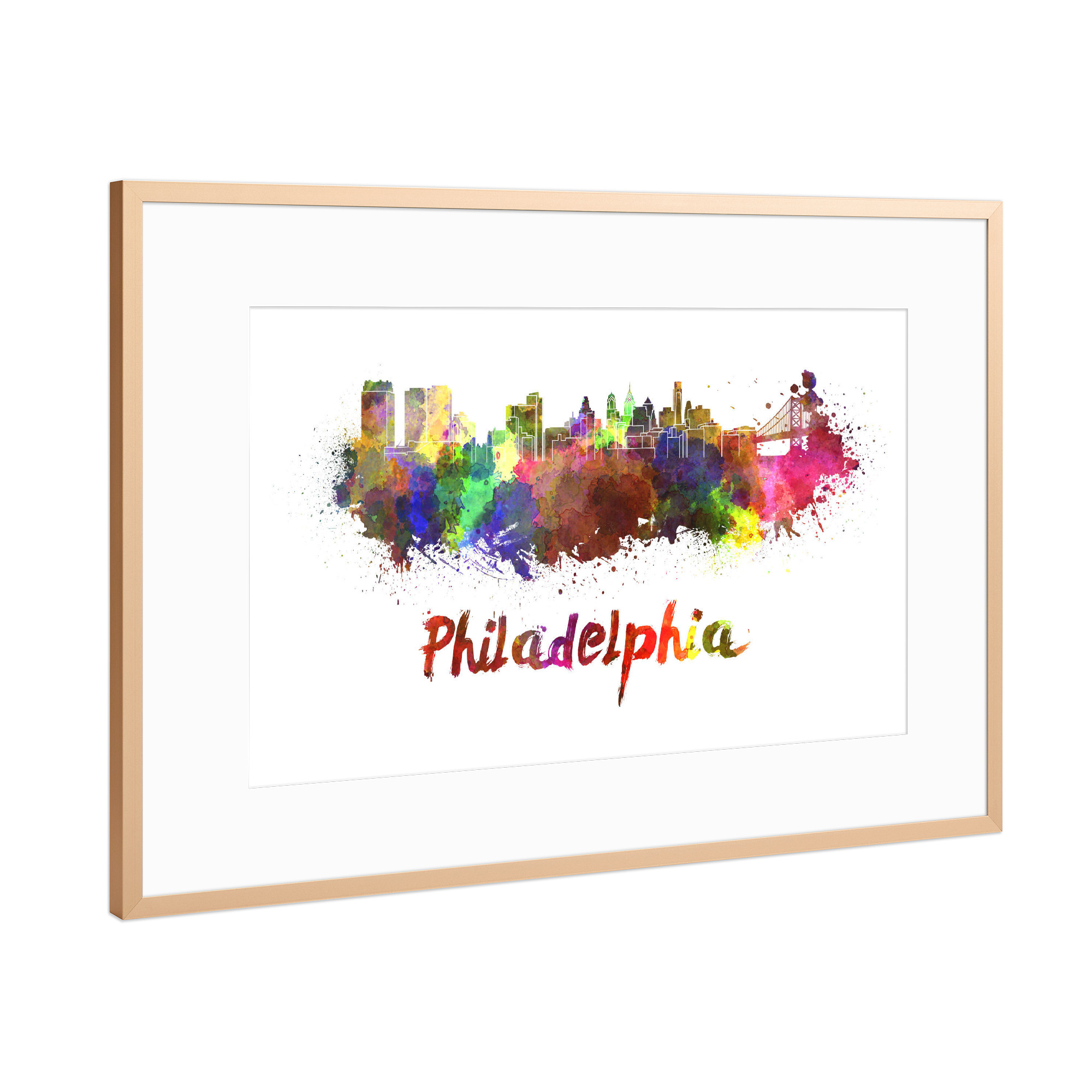 Poster mit Rahmen Kupfer "PHILADELPHIA skyline in watercolor" artboxONE - Städte,Abstrakt,Architektur