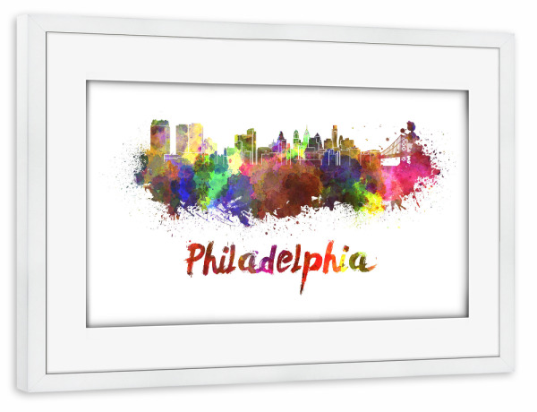 Poster mit Rahmen weiß "PHILADELPHIA skyline in watercolor" artboxONE - Städte,Abstrakt,Architektur