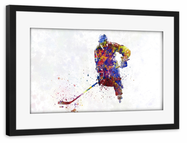 Poster mit Rahmen schwarz "Eishockey in Aquarell" artboxONE - Abstrakt,Sport