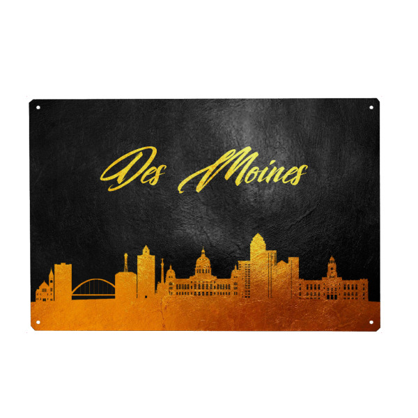 Holzbild "Des Moines Iowa Gold-Skyline" artboxONE - Städte - Des moines,Iowa,Gold,Skyline,City