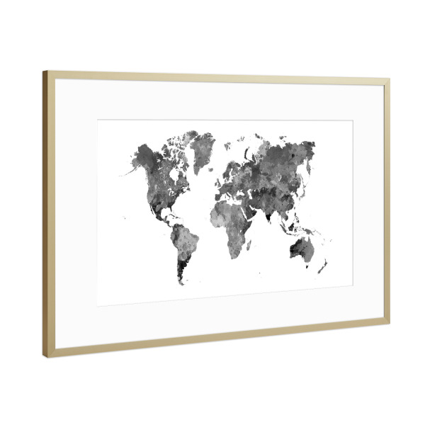 Poster mit Rahmen Gold "Watercolor world map-k" artboxONE - Reise,Abstrakt,Kartografie