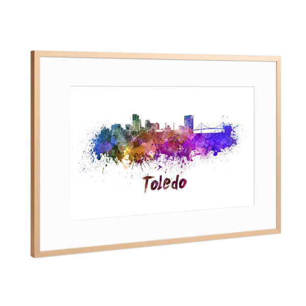 Poster mit Rahmen Kupfer "TOLEDO OH Skyline in Aquarell-z" artboxONE - Städte,Abstrakt,Architektur