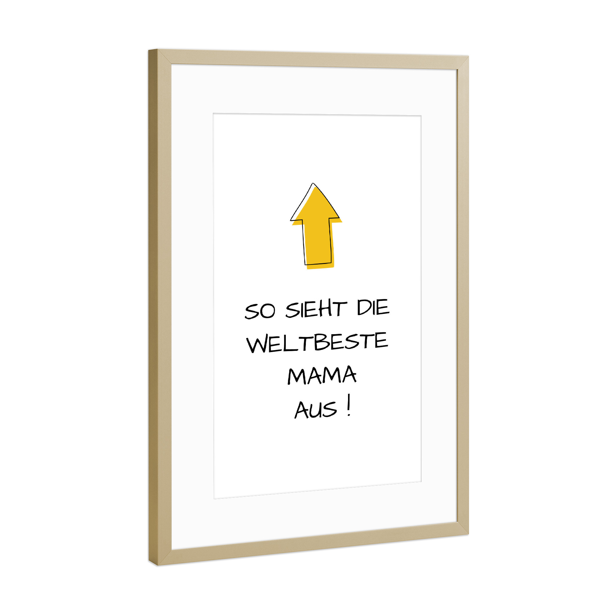 Poster mit Rahmen Gold "Weltbeste Mama" artboxONE - Typografie,Für Mama - Mama,Muttertag,Typo,Typografie,Pfeil,Lustig,Minimalistisch,Spruch