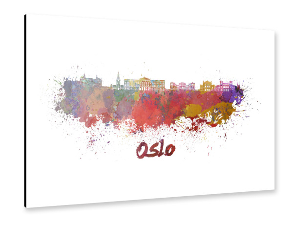 Alu-Dibond "OSLO skyline in watercolor" 30x20 cm artboxONE