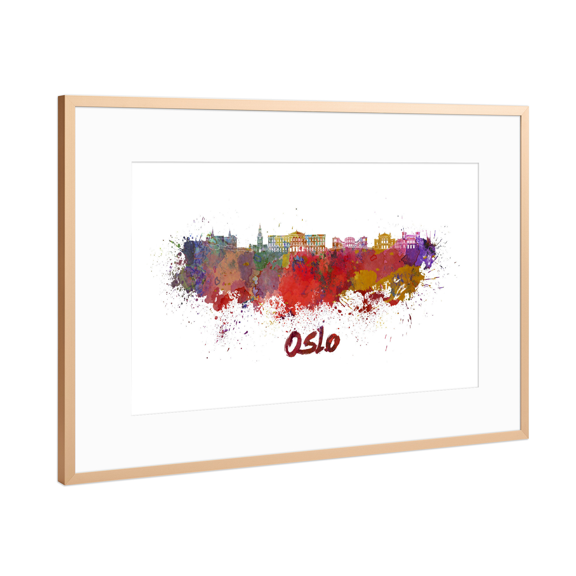 Poster mit Rahmen Kupfer "OSLO skyline in watercolor" artboxONE - Städte,Abstrakt,Architektur