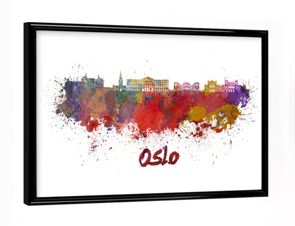 Poster mit schwarzem Rahmen "OSLO skyline in watercolor" artboxONE - Städte,Abstrakt,Architektur