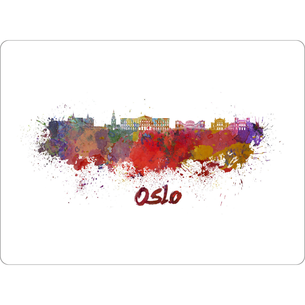 Tischset "OSLO skyline in watercolor" artboxONE - Städte,Abstrakt,Architektur - Skyline,Denkmäler,Tourismus,Farbe,Stadt,Reise,Aquarell,Speicher,Oslo