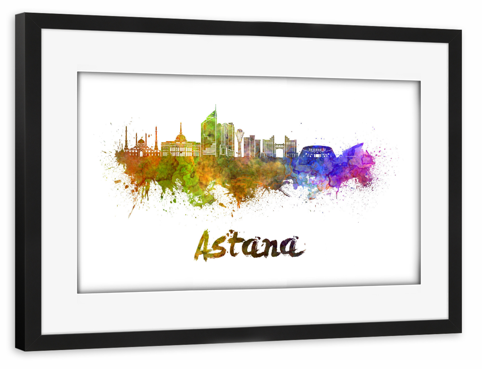 Poster mit Rahmen schwarz "ASTANA Skyline in Aquarell-b" artboxONE - Städte,Reise,Abstrakt,Architektur