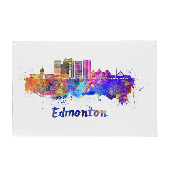 Holzbild "Skyline of EDMONTON - color" artboxONE - Städte,Abstrakt,Architektur