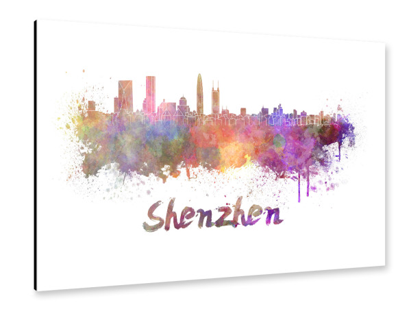 Alu-Dibond "SHENZHEN-Skyline im Aquarell-x" 30x20 cm artboxONE