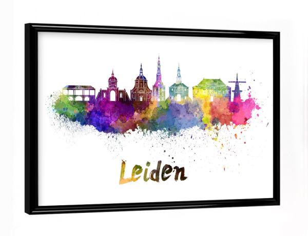 Poster mit schwarzem Rahmen "LEIDEN Skyline in Aquarell-h" artboxONE - Städte,Abstrakt,Architektur