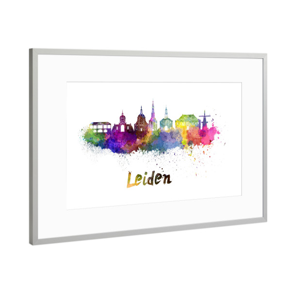 Poster mit Rahmen Silber "LEIDEN Skyline in Aquarell-h" artboxONE - Städte,Abstrakt,Architektur