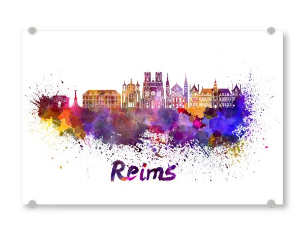 Acrylglasbild "REIMS-Skyline in Aquarell" artboxONE - Städte,Abstrakt,Architektur