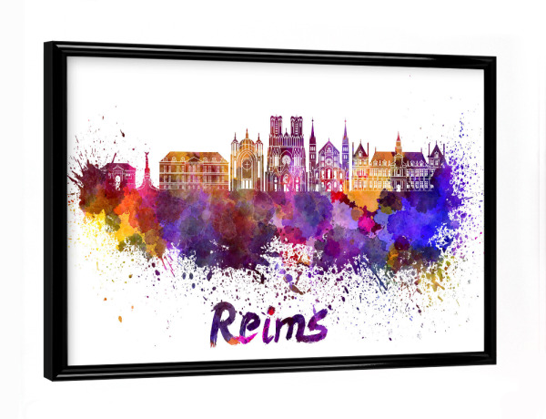 Poster mit schwarzem Rahmen "REIMS-Skyline in Aquarell" artboxONE - Städte,Abstrakt,Architektur