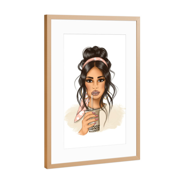 Poster mit Rahmen Kupfer "Frau mit Boba-Tee" artboxONE - Essen & Trinken,Fashion,Für Mama,Essen & Trinken / Alkohol,Festivals