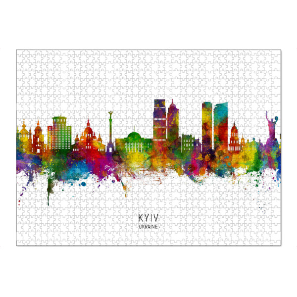 Puzzle Ravensburger "Kiew Ukraine Skyline txt" artboxONE - Städte - Kiew,Ukraine,Skyline,Stadtbild,Stadtbild,Aquarell,Malerei - Bild kiew