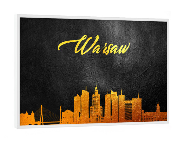Poster mit weißem Rahmen "Warschau Polen Gold Skyline" artboxONE - Städte - Warschau,Polen,Gold,Skyline,Stadt