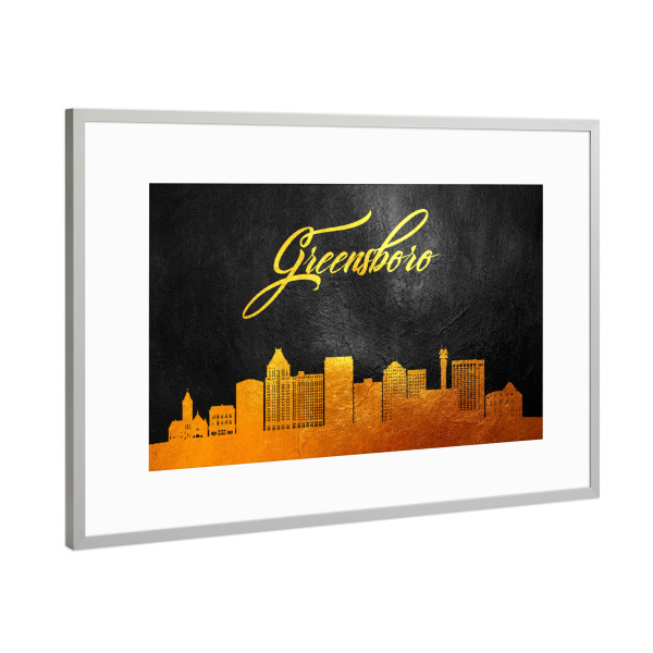 Poster mit Rahmen Silber "Gold aus Greensboro" artboxONE - Städte - Greensboro,North carolina,Gold,Skyline,Stadt