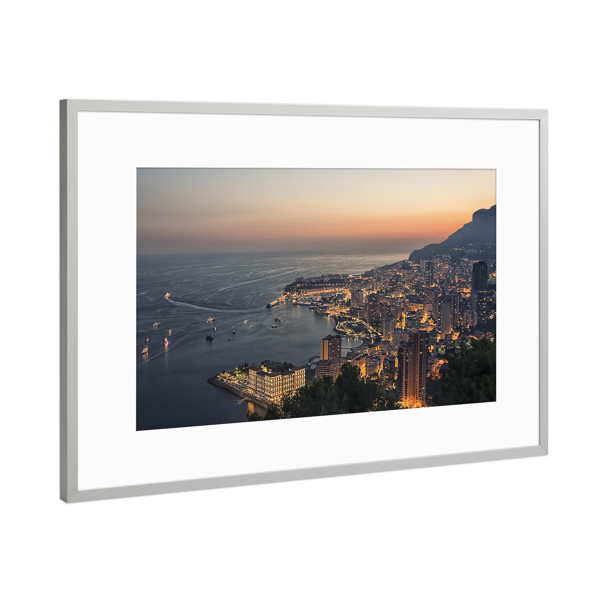 Poster mit Rahmen Silber "Monaco am Abend" artboxONE - Städte,Reise,Architektur,Reise / Strand und Meer,Reise / Länder