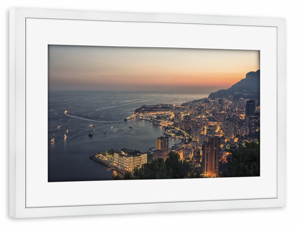 Poster mit Rahmen weiß "Monaco am Abend" artboxONE - Städte,Reise,Architektur,Reise / Strand und Meer,Reise / Länder