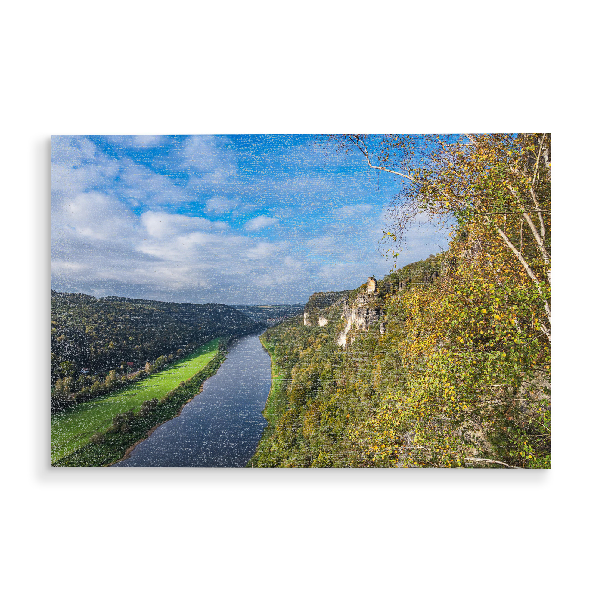 Holzbild "Felsen, Elbe und Landschaft" artboxONE - Natur,Reise