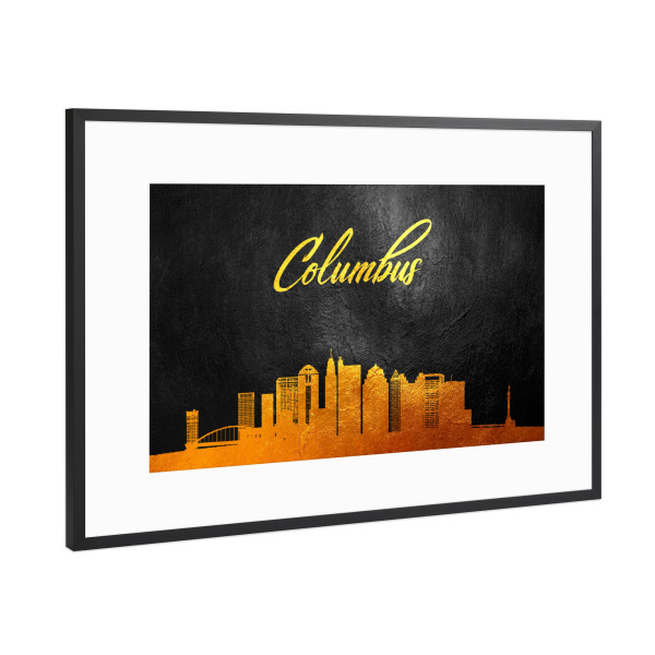 Poster mit Rahmen Schwarz (Metallic) "Columbus Ohio Gold-Skyline" artboxONE - Städte - Columbus,Ohio,Gold,Skyline,Stadt