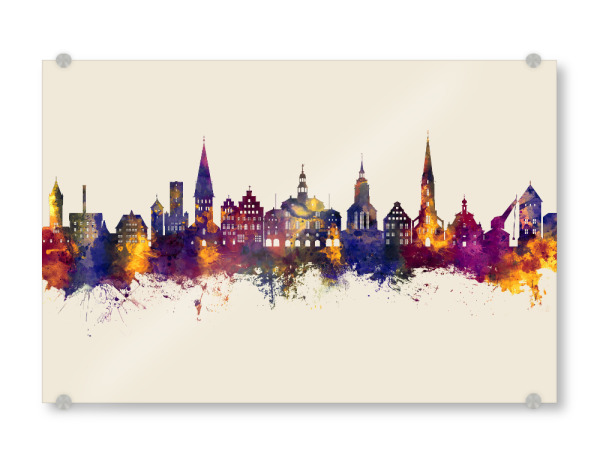 Acrylglasbild "Lüneburg Skyline Herbst" artboxONE - Städte - Lüneburg,Deutschland,Skyline,Stadtbild,Stadtbild,Aquarell,Malerei