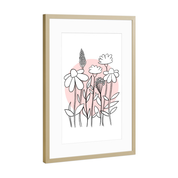 Poster mit Rahmen Gold "Wildflower Bloom Rosé" artboxONE - Natur,Floral,Abstrakt,Geometrie