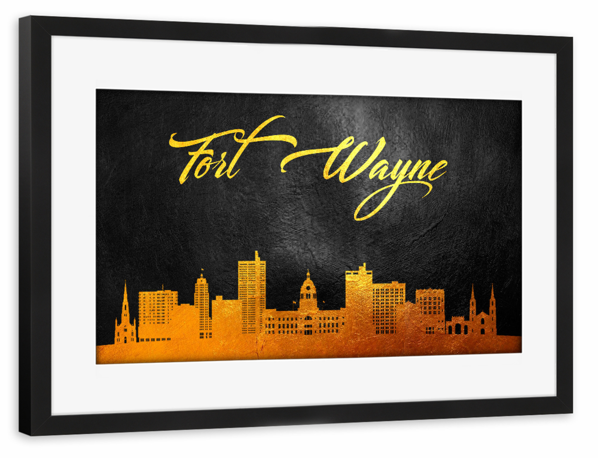 Poster mit Rahmen schwarz "Fort Wayne Indiana Gold Skyline" artboxONE - Städte - Wayne,Indiana,Gold,Skyline gegangen,Stadt