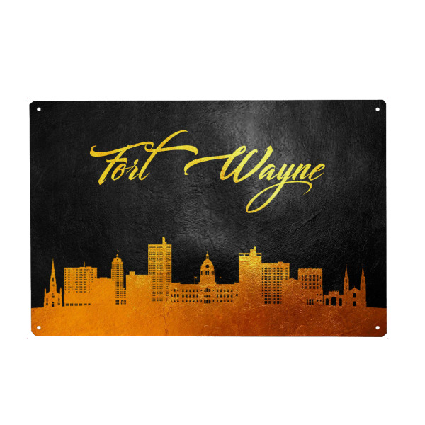 Metall Poster "Fort Wayne Indiana Gold Skyline" artboxONE - Städte - Wayne,Indiana,Gold,Skyline gegangen,Stadt - Blechschild