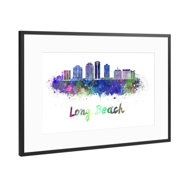 Poster mit Rahmen Schwarz (Metallic) "LONG BEACH-v2-Skyline" artboxONE - Städte,Abstrakt,Architektur
