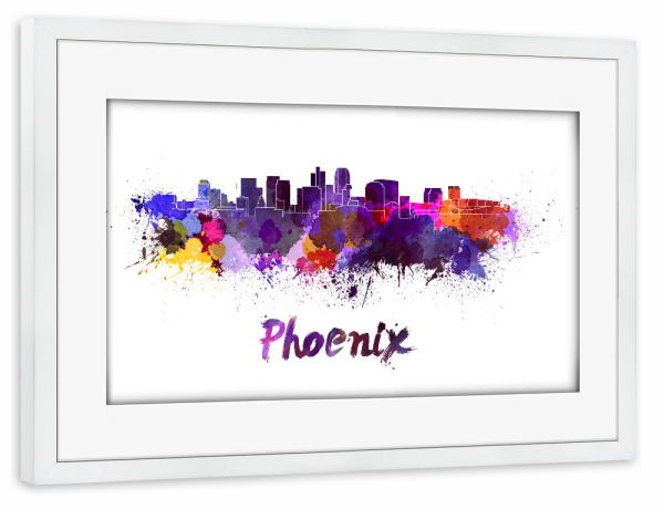 Poster mit Rahmen weiß "PHOENIX-Skyline im Aquarell" artboxONE - Städte,Abstrakt,Architektur