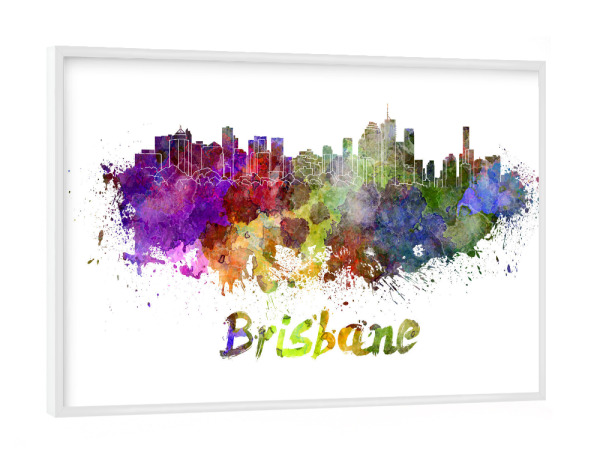 Poster mit weißem Rahmen "Skyline von BRISBANE in Aquarell-b" artboxONE - Städte,Reise,Abstrakt,Architektur