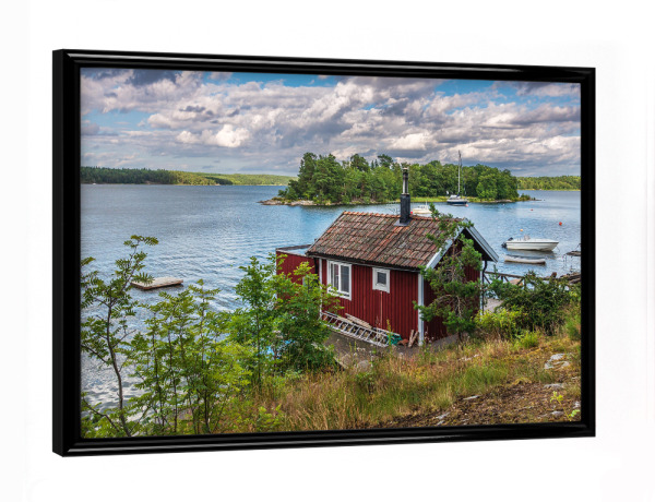 Poster mit schwarzem Rahmen "Hütte im Schärengarten" artboxONE - Natur,Reise,Architektur,Reise / Strand und Meer,Reise / Länder
