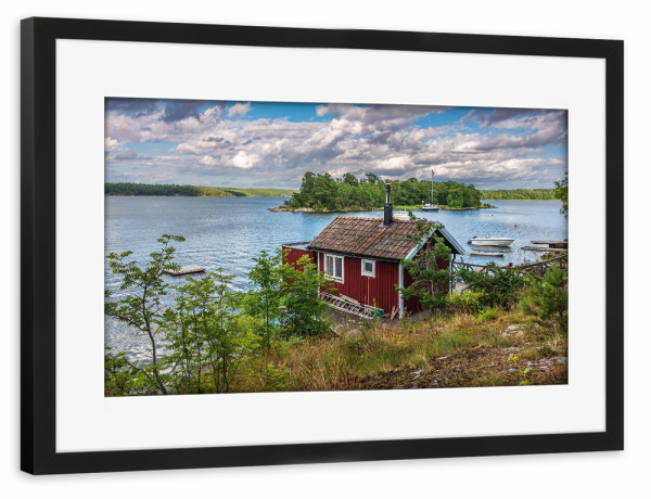 Poster mit Rahmen schwarz "Hütte im Schärengarten" artboxONE - Natur,Reise,Architektur,Reise / Strand und Meer,Reise / Länder