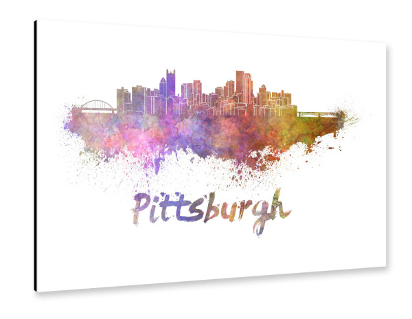 Alu-Dibond "PITTSBURGH-Skyline im Aquarell" 30x20 cm artboxONE