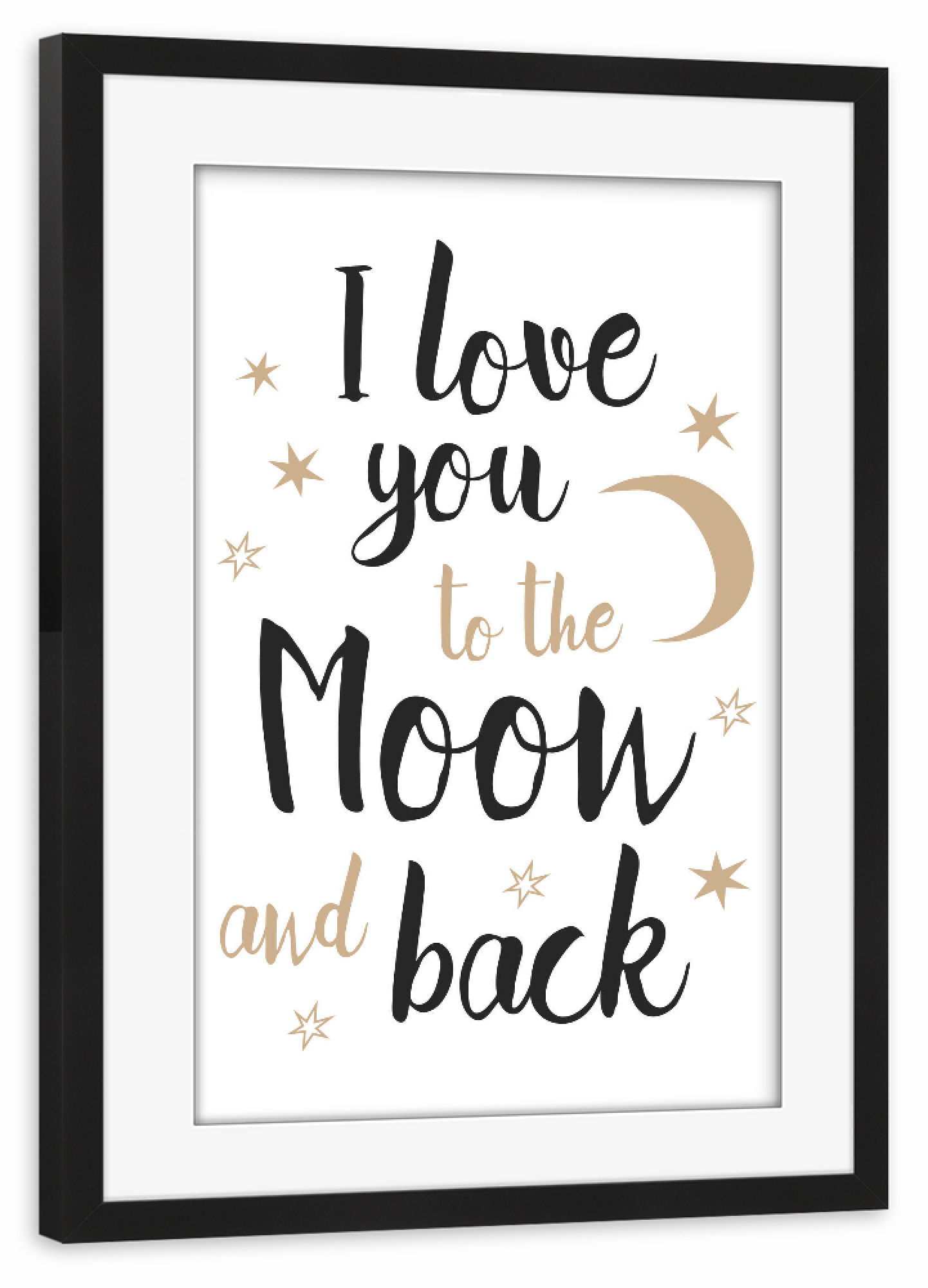 Poster mit Rahmen schwarz "Moon - I love you" artboxONE - Typografie,Für Kinder,Liebe