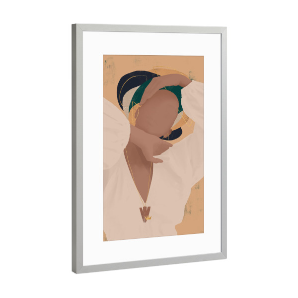 Poster mit Rahmen Silber "Frau beige" artboxONE - Abstrakt,Menschen - Abstrakt,Geometrisch,Blume,Blatt,Form,Modern,Neu,Reinigen,Minimal,Frau